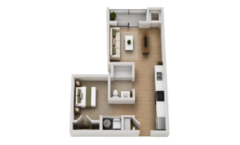 Everett - Studio floorplan layout with 1 bathroom and 514 square feet